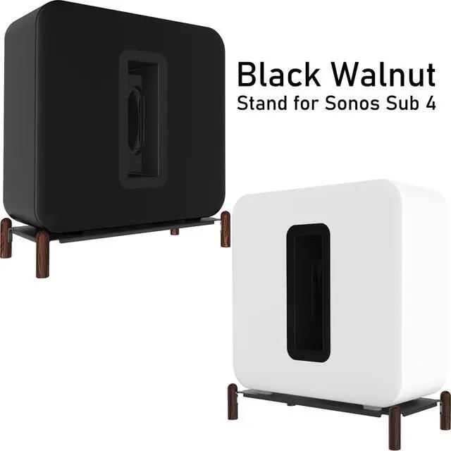 Alt view image 2 of 7 - Real Wood Stand for Sub 4,The Holder Accessories Protect Sonos Sub 4 for Sound Better,Secure Stable Wooden Mount with Metal Frame for Sonos Sub 4, Sub 3, Sub 2, (Walnut) (Black)