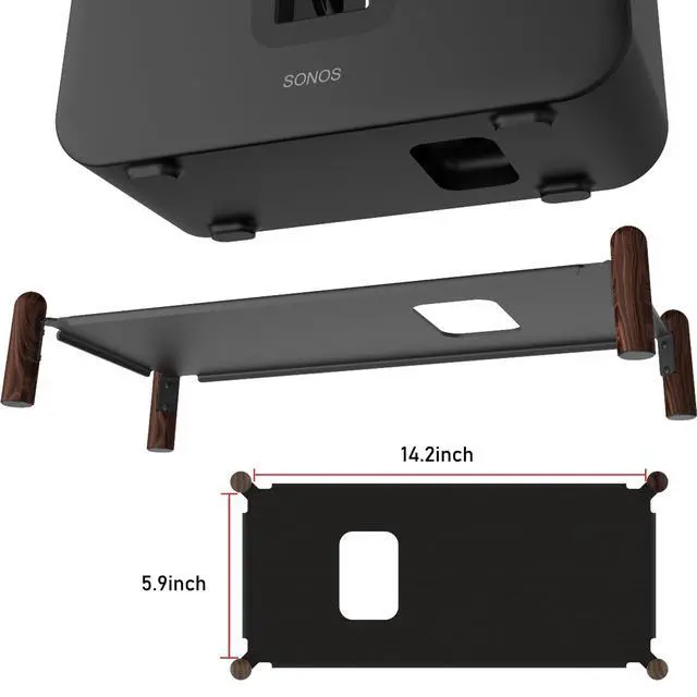 Alt view image 3 of 7 - Real Wood Stand for Sub 4,The Holder Accessories Protect Sonos Sub 4 for Sound Better,Secure Stable Wooden Mount with Metal Frame for Sonos Sub 4, Sub 3, Sub 2, (Walnut) (Black)