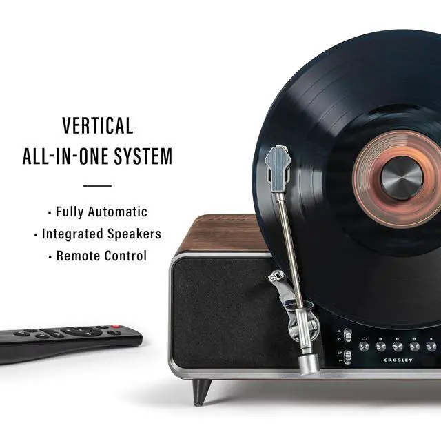 Alt view image 3 of 7 - CR6049A-WA Beck Fully Automatic Vertical Record Player, Walnut | 2-Speed Vertical Belt-Drive Turntable, Magnetic Clamp, ATN3600L Audio-Technica Cartridge, Fully Automatic Tonearm