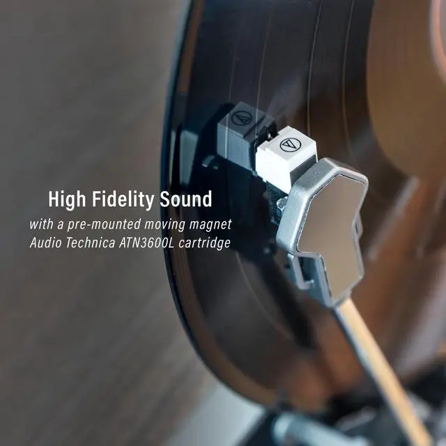 Alt view image 7 of 7 - CR6049A-WA Beck Fully Automatic Vertical Record Player, Walnut | 2-Speed Vertical Belt-Drive Turntable, Magnetic Clamp, ATN3600L Audio-Technica Cartridge, Fully Automatic Tonearm