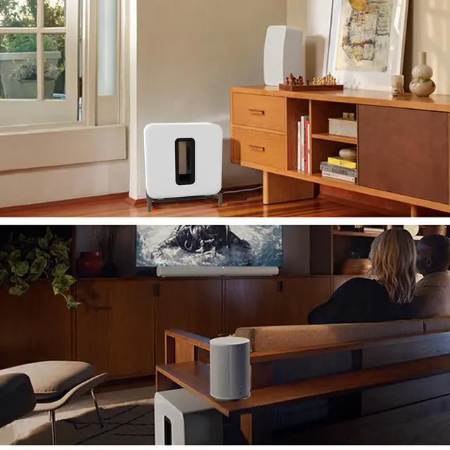 Alt view image 6 of 7 - Real Wood Stand for Sub 4,The Holder Accessories Protect Sonos Sub 4 for Sound Better,Secure Stable Wooden Mount with Metal Frame for Sonos Sub 4, Sub 3, Sub 2, (Walnut) (Black)