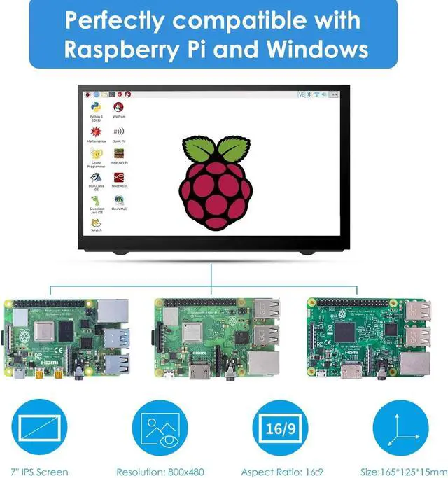 Alt view image 3 of 7 - Raspberry Pi Screen 7 Inch HDMI Monitor 800x480 LCD Screen Display Mini Small Monitor for Raspberry Pi 5/4/3/2/B/B+ Win11/10/8/7 (Non-Touch), Driver Free
