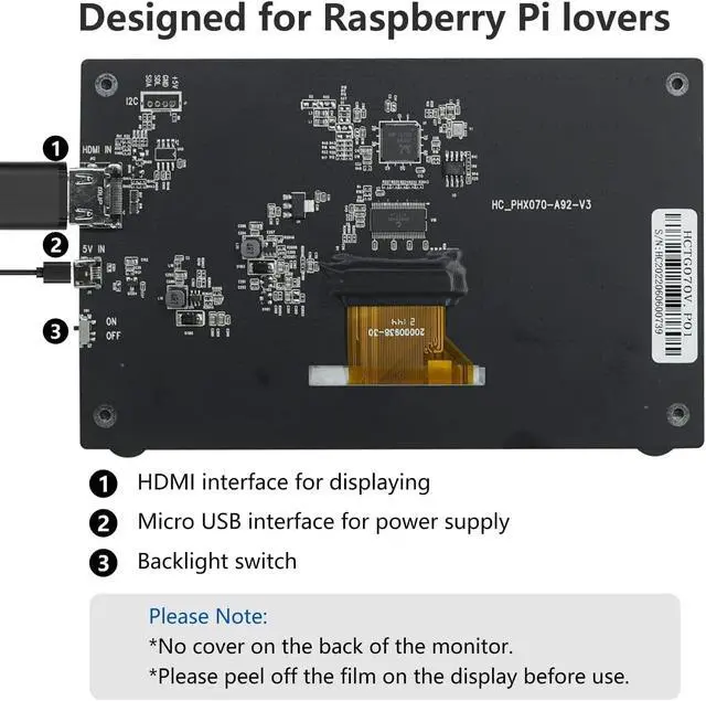 Alt view image 6 of 7 - Raspberry Pi Screen 7 Inch HDMI Monitor 800x480 LCD Screen Display Mini Small Monitor for Raspberry Pi 5/4/3/2/B/B+ Win11/10/8/7 (Non-Touch), Driver Free