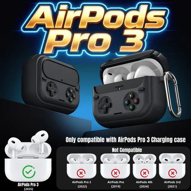 Alt view image 2 of 7 - Retro Game Case for AirPods Pro 3 | Game Console Design Protective Cover with Foldable Stand, Secure Lock Anti-Drop Shockproof PC+TPU Case, Keychain & Cleaning Kit for Men & Boys, Black