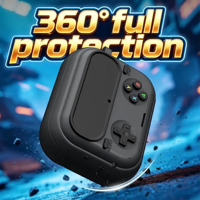 Alt view image 3 of 7 - Retro Game Case for AirPods Pro 3 | Game Console Design Protective Cover with Foldable Stand, Secure Lock Anti-Drop Shockproof PC+TPU Case, Keychain & Cleaning Kit for Men & Boys, Black