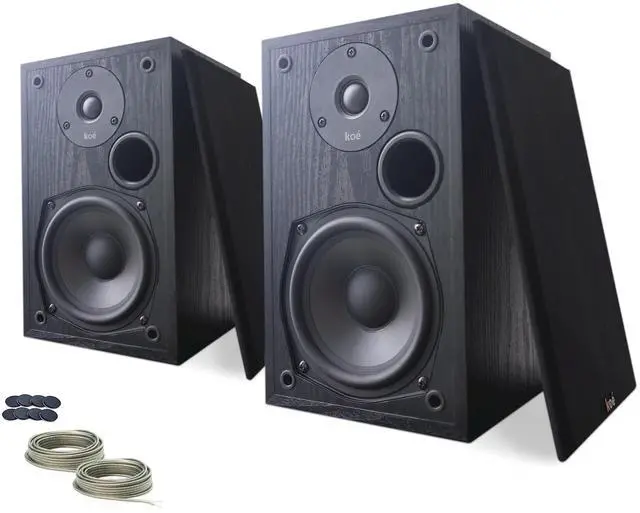 Main image of Koe B102 100 Watt Home Theater, Passive Bookshelf Speakers (Pair) Hi-Res Audio, Excellent Response, HiFi, Satellites, Includes SPL/Freq Graph, Wall-Mountable, Black