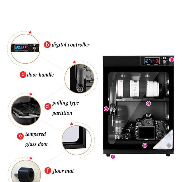 Alt view image 5 of 7 - Camera Dry Cabinet 30L Electronic Dry Cabinet for Camera Lens Storage with Lock 2 Layers Intelligent Temperature Humidity LED Screen Noiseless