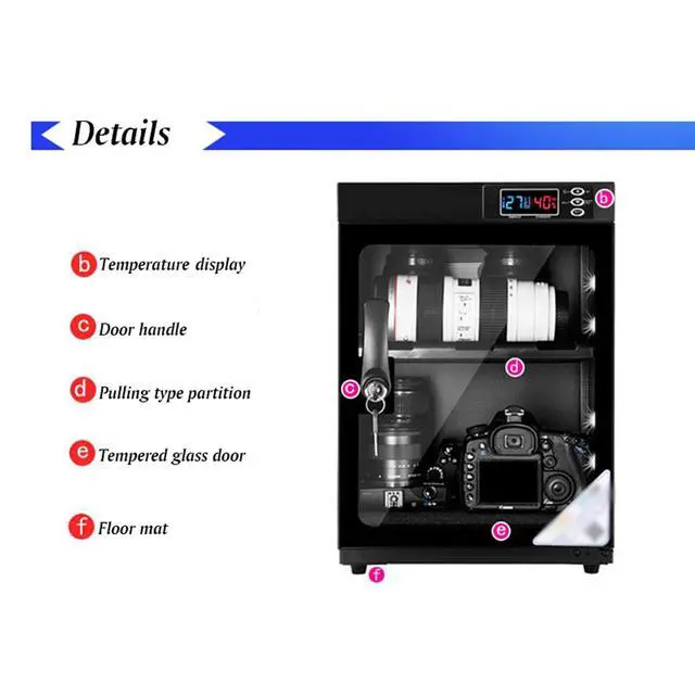 Alt view image 6 of 7 - Camera Dry Cabinet 30L Electronic Dry Cabinet for Camera Lens Storage with Lock 2 Layers Intelligent Temperature Humidity LED Screen Noiseless