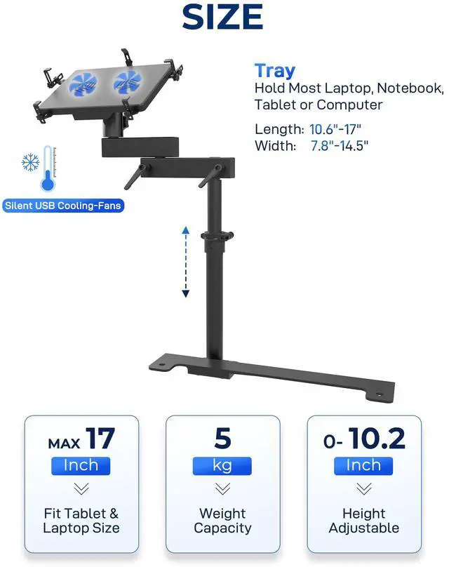 Alt view image 4 of 7 - Truck Laptop Mount Fit for 19-25 Chevy Silverado, Tahoe, GMC Sierra, No-Drilling Vehicle Laptop Mount Built-in Cooling Fan Adjustable Truck Computer Stand