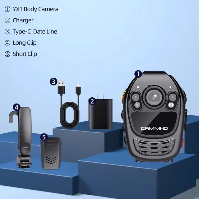 Alt view image 6 of 6 - YX1-128G 2K/1440P Body Camera Support Video Audio Image, 3500mAh Battery Work 12hrs, Night Vision and 2.0IN Screen Easy to Playback, Data-encrypted Body Cam for Police and Personal
