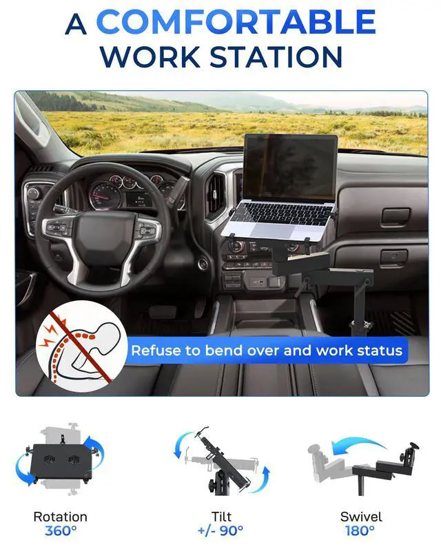 Alt view image 7 of 7 - Truck Laptop Mount Fit for 19-25 Chevy Silverado, Tahoe, GMC Sierra, No-Drilling Vehicle Laptop Mount Built-in Cooling Fan Adjustable Truck Computer Stand