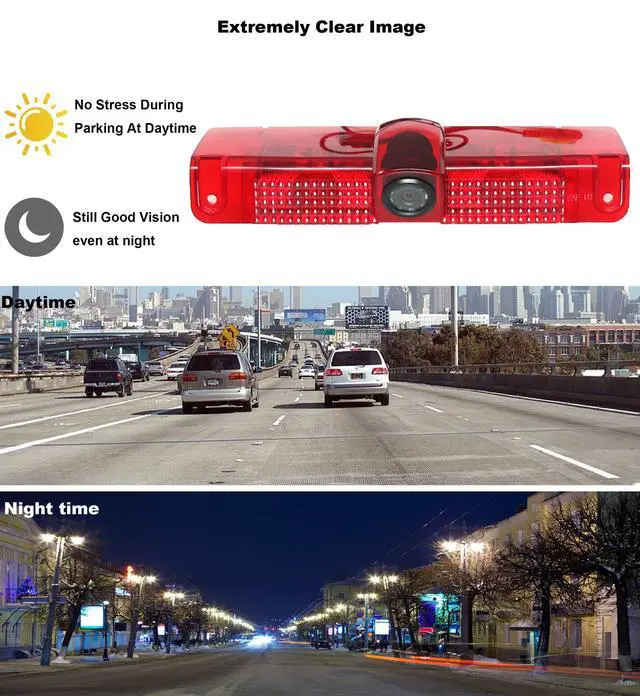 Alt view image 2 of 6 - Third 3rd Brake Light Backup Camera for Chevrolet Express/GMC Savana 1500 2500/3500 2003-2019 Vans Upgrade Vehicle Lights w/Integrated Reverse Camera, 8 IR Night Vision, Adjustable Guidelines