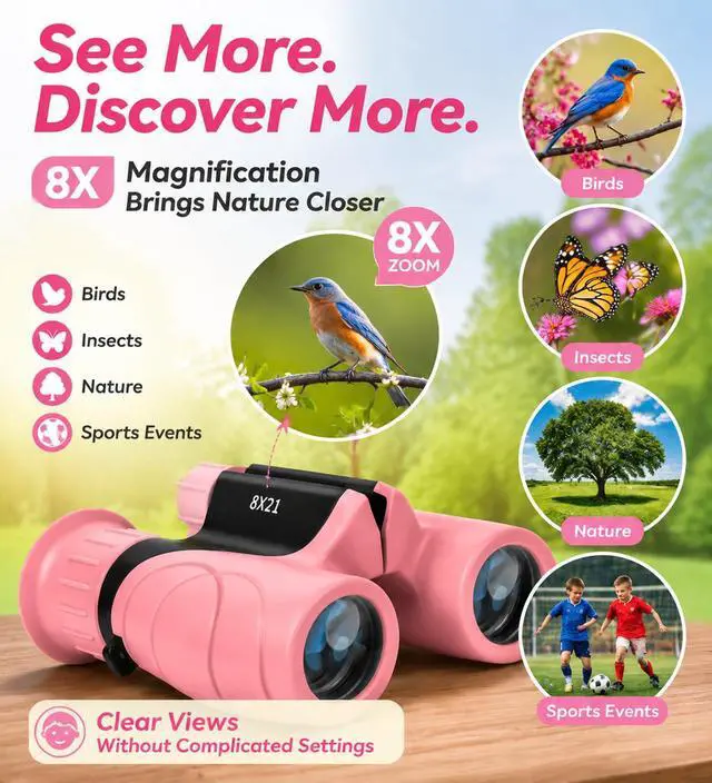 Alt view image 2 of 7 - Binoculars for Kids 8x21 High-Resolution for Bird Watching Camping