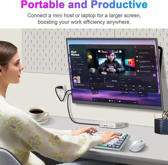 Alt view image 4 of 7 - Portable Monitor 16" 165Hz 1920x1200P 133% sRGB 16:10 FHD HDR Mini HDMI USBC Gaming Monitor Supports VRR with FreeSync, Speakers, VESA, External Second Screen for Laptop, PS,Mac, Xbox,Switch2