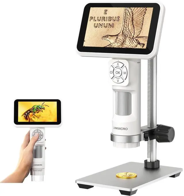 Main image of LM115 Coin Digital Microscope with 5'' IPS Screen, Coin Magnifier Handheld for Adults, Anti-Shake, Kids Portable Microscope Camera with 8 LED, 1800mAh Battery, 1080P Video, PC View, 7.3" Metal Stand