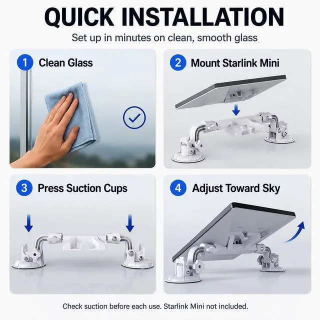 Alt view image 4 of 7 - for Starlink Mini: Suction Cup Window Mount, Dual 3.5-Inch Cups | Dedicated locking mechanism; multi-joint arm adjusts after setup, holds position, and folds flat into compact, portable form
