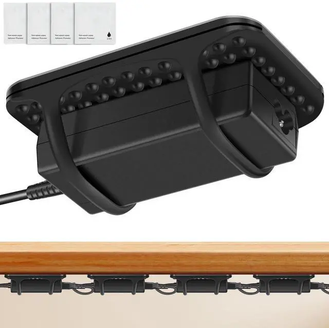 Main image of 4 PACK Laptop Charger Holder Under Desk Power Brick Mount with Adhesive | Universal Silicone Flexible Non-Slip Power Adapter Organizer with Ventilated Design for Home, Office, Gaming Desk Dorm, Black