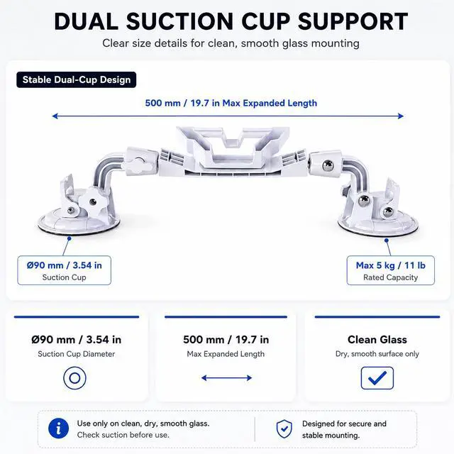 Alt view image 5 of 7 - for Starlink Mini: Suction Cup Window Mount, Dual 3.5-Inch Cups | Dedicated locking mechanism; multi-joint arm adjusts after setup, holds position, and folds flat into compact, portable form