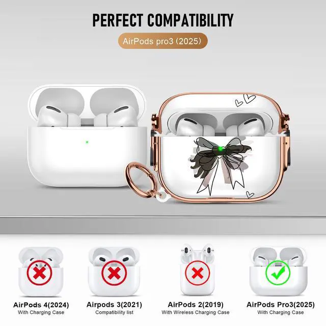 Alt view image 7 of 7 - for Apple Airpods Pro 3 case(2025) with Safety Lock,Compatible Airpods Pro 3rd Generation case Cover,for Cute AirPods Pro Case for Women Girly with Keychain-Black Bow