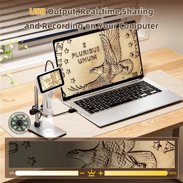 Alt view image 5 of 7 - LM115 Coin Digital Microscope with 5'' IPS Screen, Coin Magnifier Handheld for Adults, Anti-Shake, Kids Portable Microscope Camera with 8 LED, 1800mAh Battery, 1080P Video, PC View, 7.3" Metal Stand