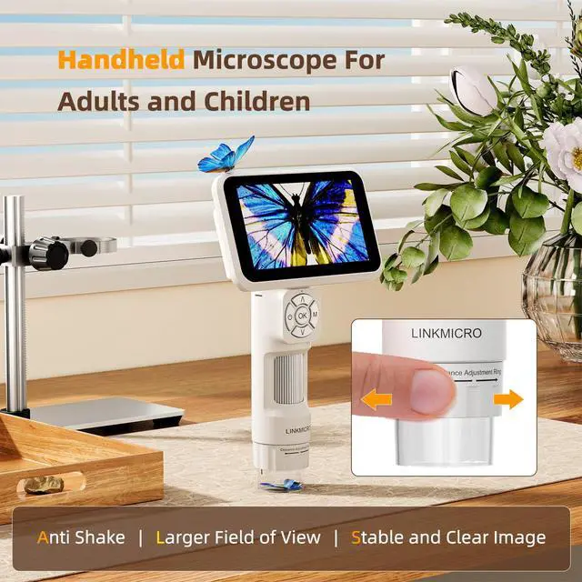 Alt view image 4 of 7 - LM115 Coin Digital Microscope with 5'' IPS Screen, Coin Magnifier Handheld for Adults, Anti-Shake, Kids Portable Microscope Camera with 8 LED, 1800mAh Battery, 1080P Video, PC View, 7.3" Metal Stand