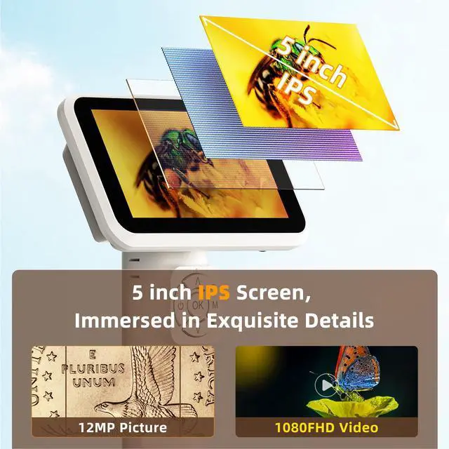Alt view image 7 of 7 - LM115 Coin Digital Microscope with 5'' IPS Screen, Coin Magnifier Handheld for Adults, Anti-Shake, Kids Portable Microscope Camera with 8 LED, 1800mAh Battery, 1080P Video, PC View, 7.3" Metal Stand