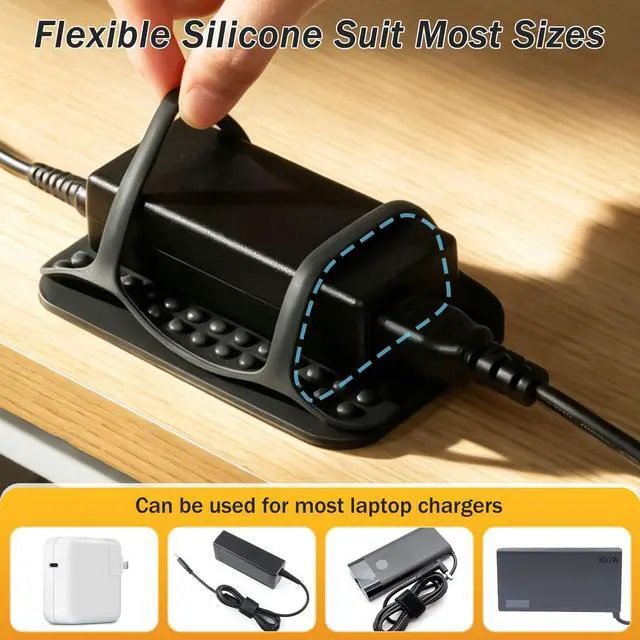 Alt view image 6 of 7 - 4 PACK Laptop Charger Holder Under Desk Power Brick Mount with Adhesive | Universal Silicone Flexible Non-Slip Power Adapter Organizer with Ventilated Design for Home, Office, Gaming Desk Dorm, Black