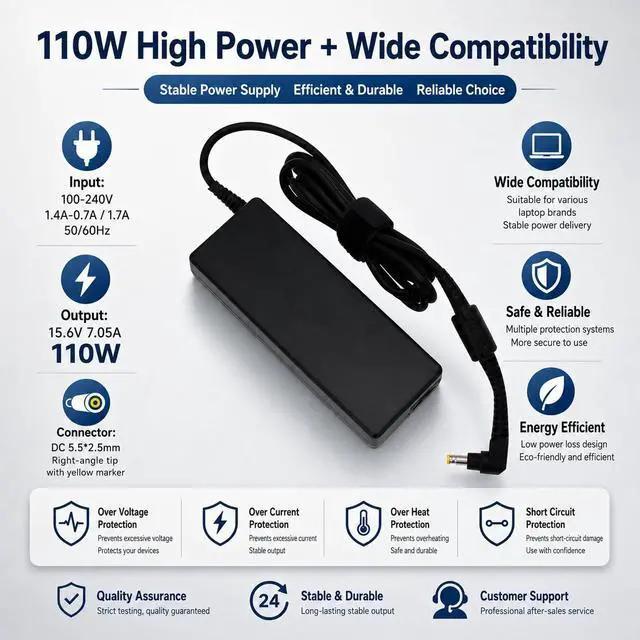 Alt view image 4 of 7 - CF-54 Charger 15.6V 7.05A 110W CF-AA5713A M2 for Panasonic Toughbook CF-31 CF-33 CF-53 CF-52 CF-19 CF-74 CF-AA5713A M1 Laptop AC Adapter 5.5 * 2.5mm