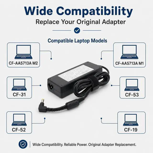 Alt view image 5 of 7 - CF-54 Charger 15.6V 7.05A 110W CF-AA5713A M2 for Panasonic Toughbook CF-31 CF-33 CF-53 CF-52 CF-19 CF-74 CF-AA5713A M1 Laptop AC Adapter 5.5 * 2.5mm