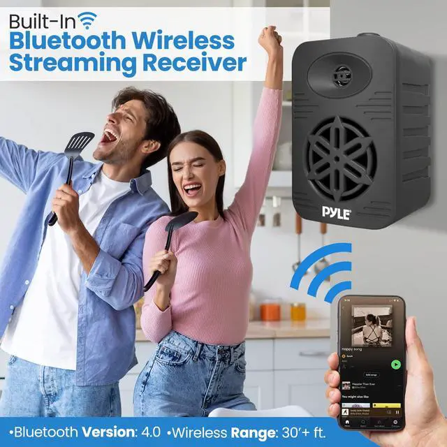 Alt view image 3 of 7 - 500 Watt Bluetooth Indoor Outdoor Speakers Pair - Dual Waterproof 5.25 2-Way Full Range Speaker System w/ 1/2 High Compliance Polymer Tweeter | Home, Boat, Marine, Deck, Patio, Poolside (Black)