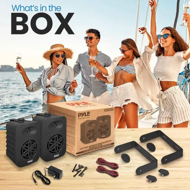 Alt view image 2 of 7 - 500 Watt Bluetooth Indoor Outdoor Speakers Pair - Dual Waterproof 5.25 2-Way Full Range Speaker System w/ 1/2 High Compliance Polymer Tweeter | Home, Boat, Marine, Deck, Patio, Poolside (Black)