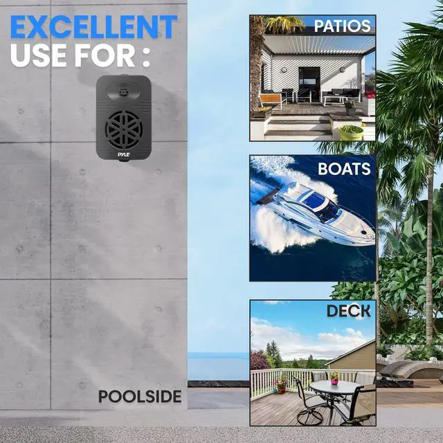 Alt view image 7 of 7 - 500 Watt Bluetooth Indoor Outdoor Speakers Pair - Dual Waterproof 5.25 2-Way Full Range Speaker System w/ 1/2 High Compliance Polymer Tweeter | Home, Boat, Marine, Deck, Patio, Poolside (Black)