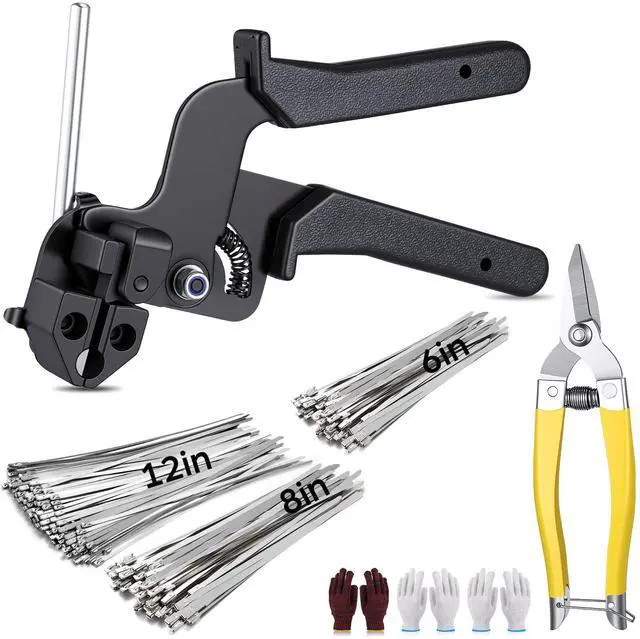 Main image of 155 Pack Stainless Steel Cable Tie Gun Kit, 150 Pcs 6/8/11.8 Inch Metal Zip Ties (50 of Each), Adjustable Fastening and Cutting Tools for Fence, Chain Link Fence, Pipe, Industrial Use