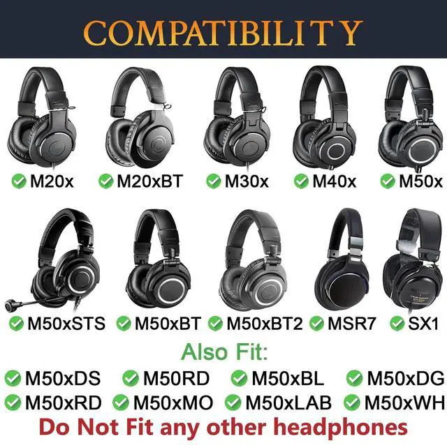 Alt view image 2 of 7 - Mesh Earpads for ATH M50X Headphones - Black | for Audio Technica M50X/M40X/M30X/M20X/MSR7/SX1 Monitor Headphones