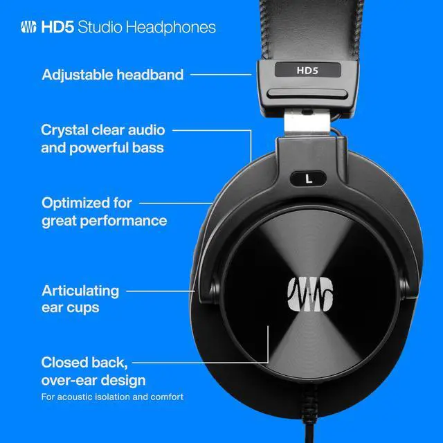 Alt view image 3 of 5 - HD5 Professional Monitoring Headphones Wired, Closed-Back, Over-Ear Studio Recording Headphones for Professional Mixing and Monitoring