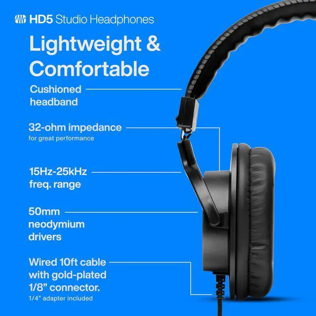Alt view image 4 of 5 - HD5 Professional Monitoring Headphones Wired, Closed-Back, Over-Ear Studio Recording Headphones for Professional Mixing and Monitoring