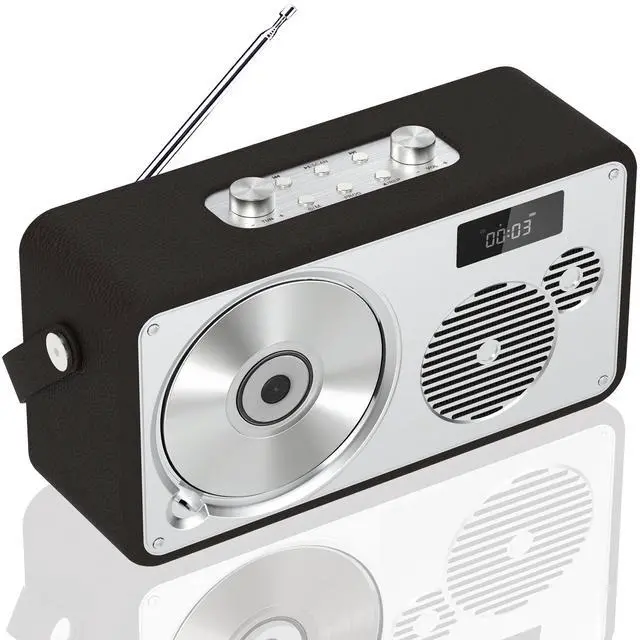 Main image of LP-103 Portable HiFi CD Player with Bluetooth Speaker FM Radio USB | Retro Leather Premium Stereo System for Home/Outside, Rechargeable Battery, AUX, DSP-Tech, Remote Control