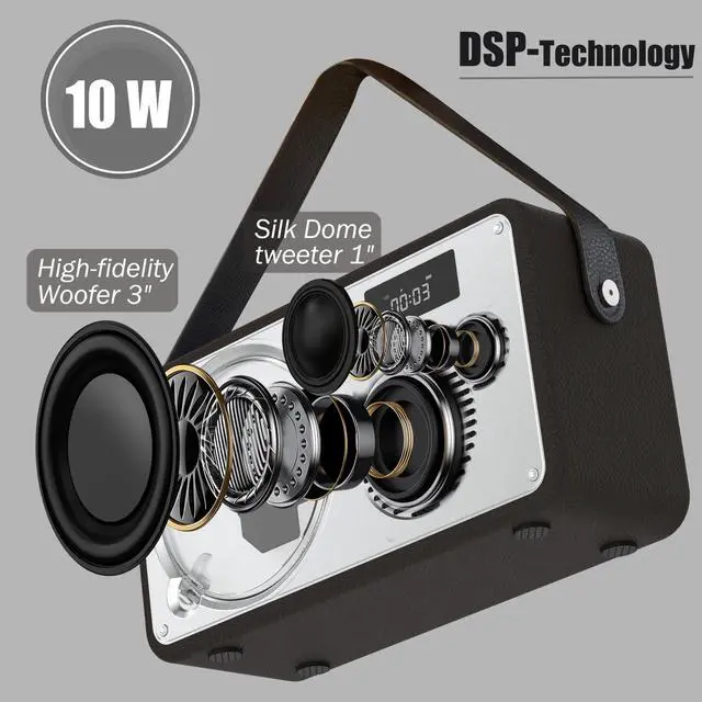 Alt view image 5 of 7 - LP-103 Portable HiFi CD Player with Bluetooth Speaker FM Radio USB | Retro Leather Premium Stereo System for Home/Outside, Rechargeable Battery, AUX, DSP-Tech, Remote Control