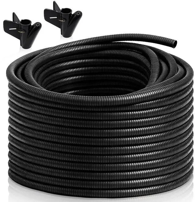 Main image of 120ft 1/2 inch Split Wire Loom Tubing Kit with 2 Clamps - Flexible Abrasion Resistant Conduit for Automotive, Mechanical Cable Protection