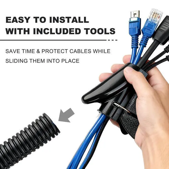 Alt view image 5 of 7 - 120ft 1/2 inch Split Wire Loom Tubing Kit with 2 Clamps - Flexible Abrasion Resistant Conduit for Automotive, Mechanical Cable Protection