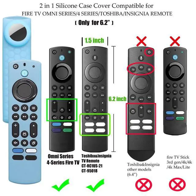 Alt view image 2 of 7 - CT-RC1US-21 Remote Cover with Hole for Airtag and Tile Sticker (Glow in The Dark) Compatible for NS-RCFNA-21 Insignia/Toshiba Fir tv Remote,for TV Omni Series and 4-Series (Glow Blue)