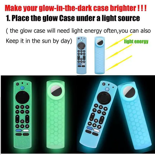 Alt view image 4 of 7 - CT-RC1US-21 Remote Cover with Hole for Airtag and Tile Sticker (Glow in The Dark) Compatible for NS-RCFNA-21 Insignia/Toshiba Fir tv Remote,for TV Omni Series and 4-Series (Glow Blue)