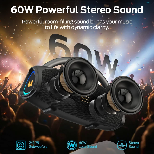 Alt view image 4 of 7 - Prism Pro Bluetooth Speaker Portable Wireless 60W RGB | Portable aluminum alloy handle; 24H battery; TWS 120W stereo; AUX USB TF-card; outdoor beach travel party
