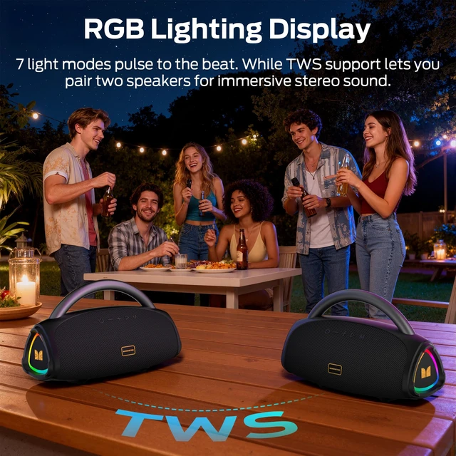Alt view image 5 of 7 - Prism Pro Bluetooth Speaker Portable Wireless 60W RGB | Portable aluminum alloy handle; 24H battery; TWS 120W stereo; AUX USB TF-card; outdoor beach travel party