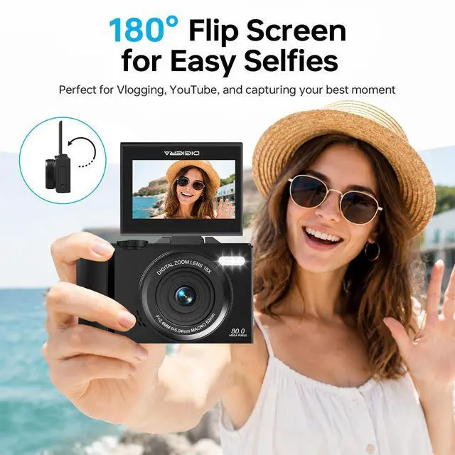 Alt view image 3 of 7 - 5K Digital Camera, 80MP 18X Autofocus Video 3.0" IPS LCD Flip Screen Vlog Camera for YouTube, 32GB SD Card USB 2.0 Detachable Rechargeable Li Battery Anti-Shake Compact Camera for Party Beginner Black