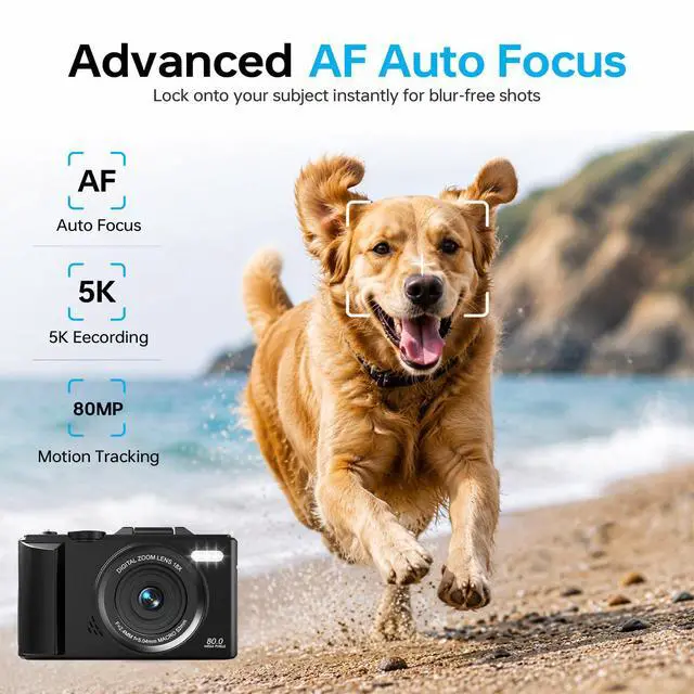 Alt view image 4 of 7 - 5K Digital Camera, 80MP 18X Autofocus Video 3.0" IPS LCD Flip Screen Vlog Camera for YouTube, 32GB SD Card USB 2.0 Detachable Rechargeable Li Battery Anti-Shake Compact Camera for Party Beginner Black