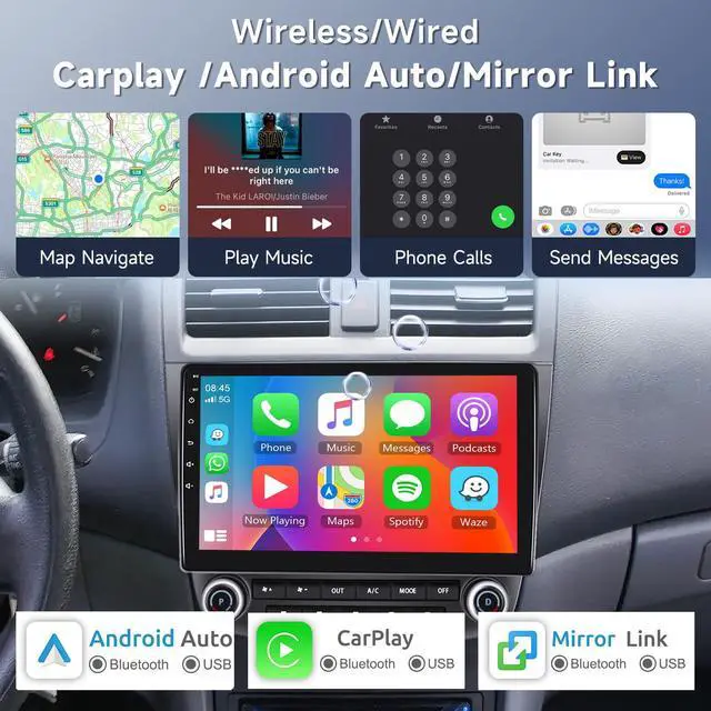 Alt view image 2 of 7 - 4Core 2G+64G Android 15 Car Stereo for Honda Accord 2003-2007, 5G-WiFi Car Radio Wireless Carplay Android Auto 10.1'' Touchscreen GPS Mirror Link Bluetooth FM/RDS SWC Backup Camera Microphone