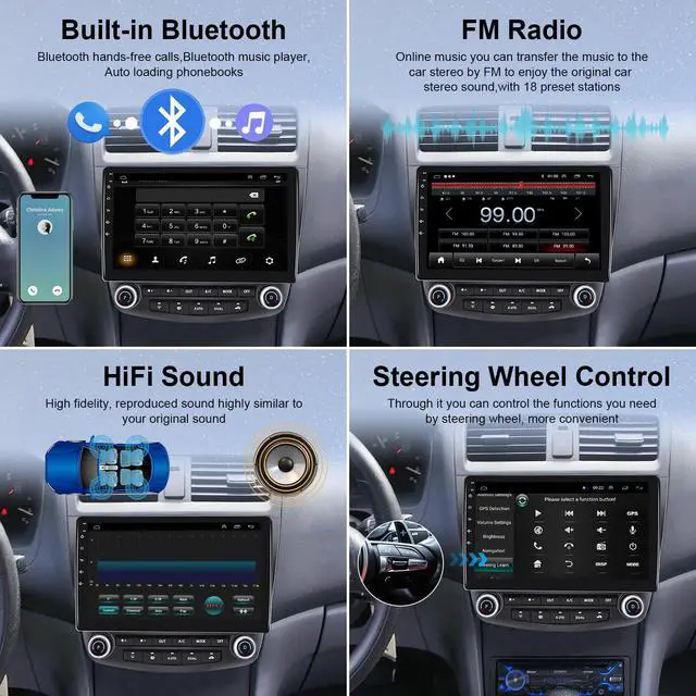 Alt view image 4 of 7 - 4Core 2G+64G Android 15 Car Stereo for Honda Accord 2003-2007, 5G-WiFi Car Radio Wireless Carplay Android Auto 10.1'' Touchscreen GPS Mirror Link Bluetooth FM/RDS SWC Backup Camera Microphone