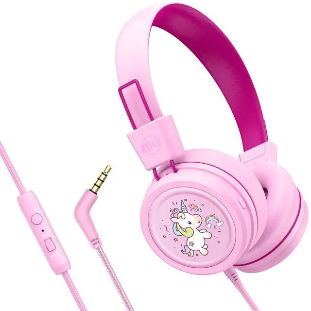 Main image of KidJamz KJ55 Wired Childrens Headphones with 3.5mm Plug, Colorful Graphics, Volume Limiter & Microphone, Adjustable On-Ear Kids Headset for Online Learning/School/Travel/Tablet (Pink)
