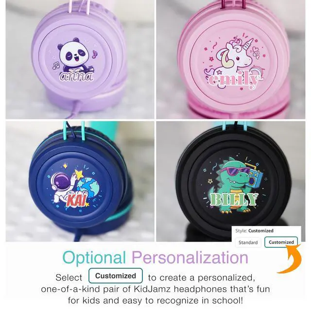 Alt view image 6 of 7 - KidJamz KJ55 Wired Childrens Headphones with 3.5mm Plug, Colorful Graphics, Volume Limiter & Microphone, Adjustable On-Ear Kids Headset for Online Learning/School/Travel/Tablet (Pink)